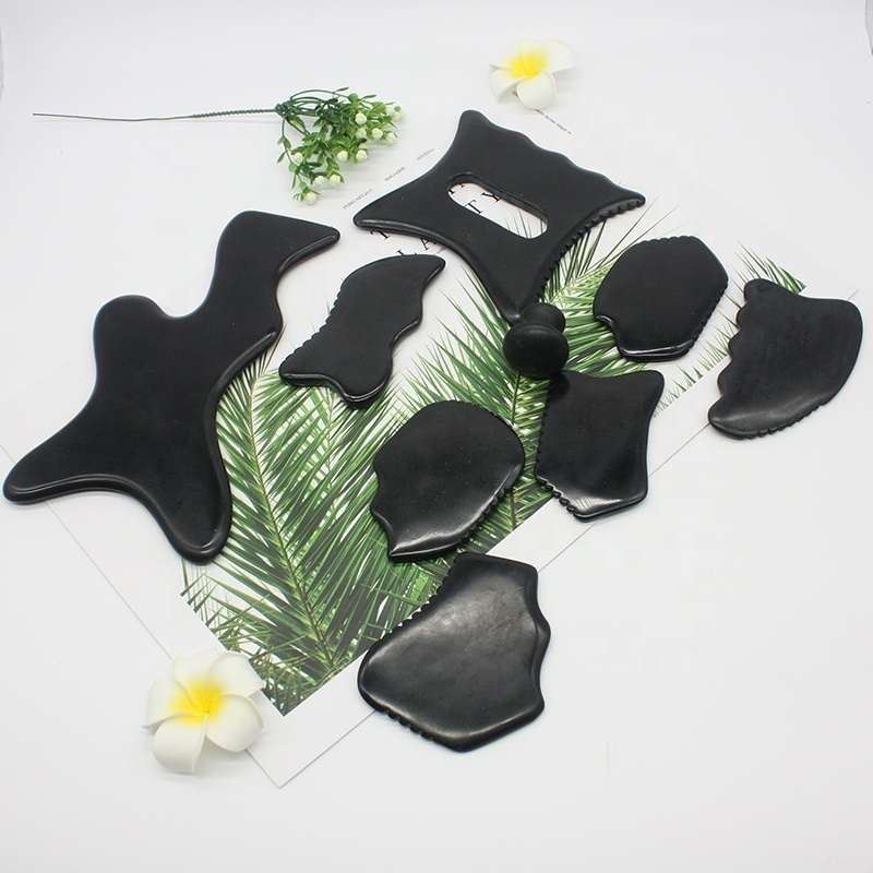 Spa Natural Black Jade Stone Body Gua Sha Mushroom bian-stone guasha tool Bian Facial Massager Bian Stone Gua Sha Mushroom