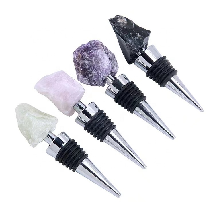 Crystal Quartz Champagne Wine Stopper Stone Wine Bottle Stopper Stainless Steel Amethyst Wine Stopper