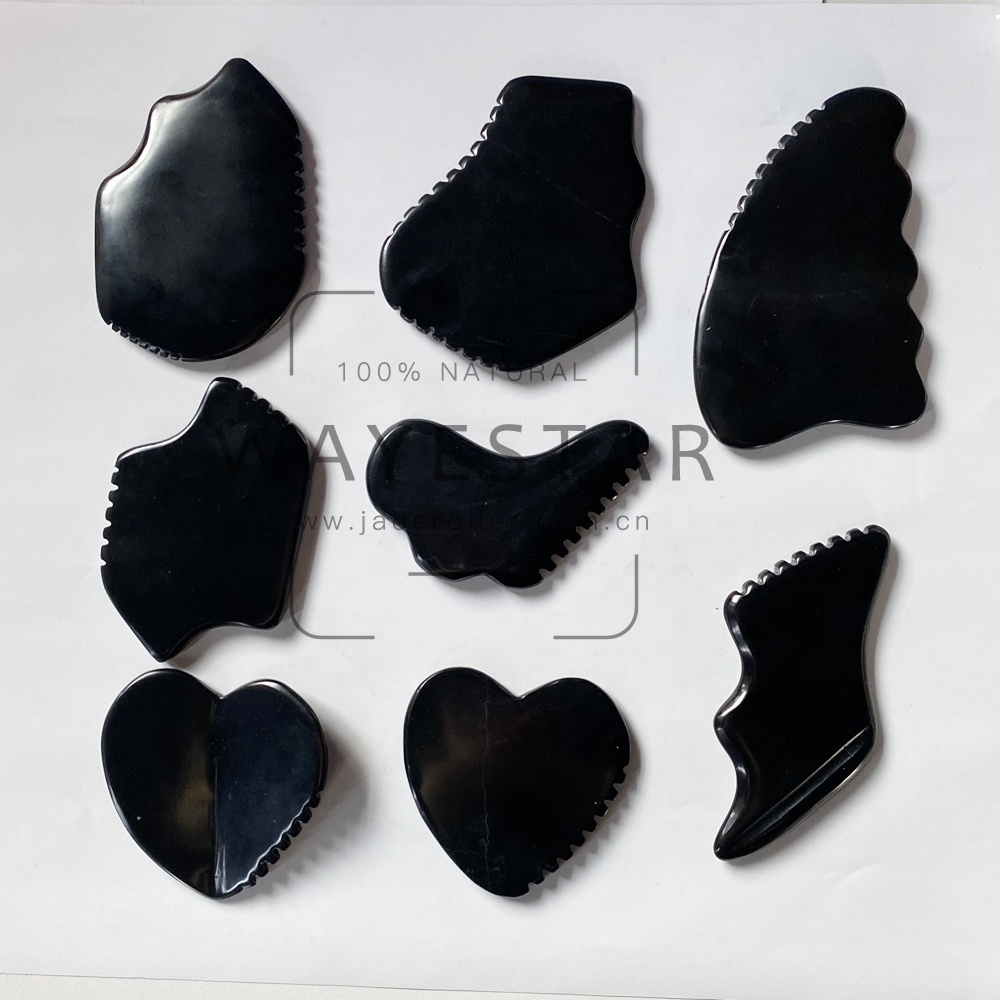 Spa Natural Black Jade Stone Body Gua Sha Mushroom bian-stone guasha tool Bian Facial Massager Bian Stone Gua Sha Mushroom