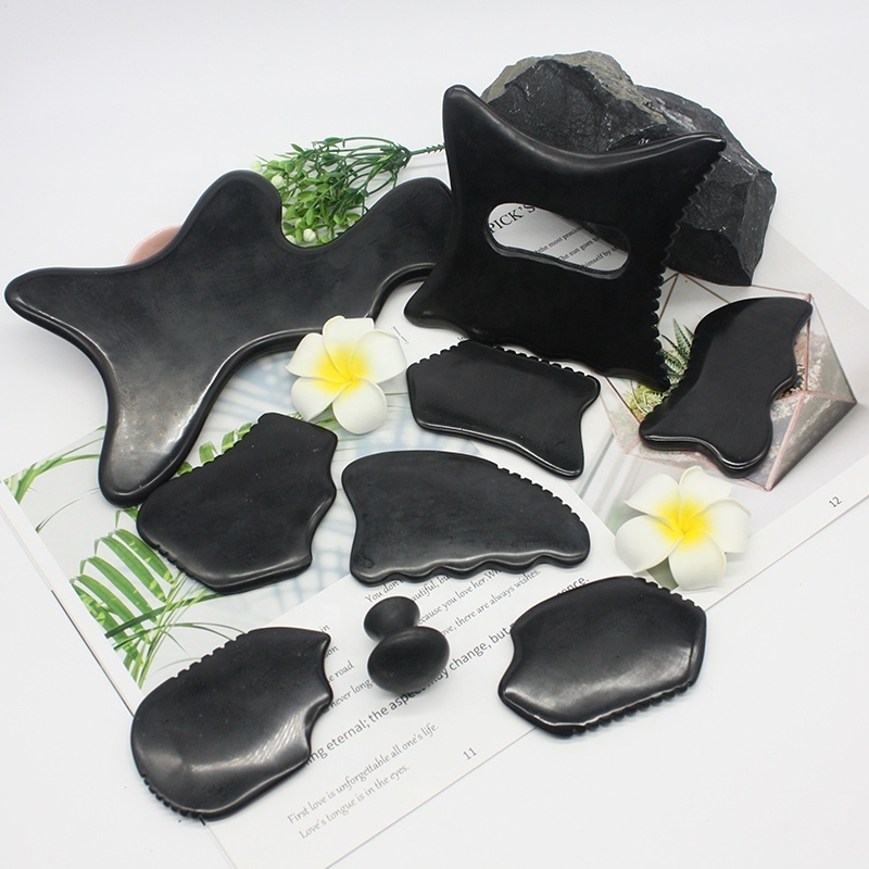 Spa Natural Black Jade Stone Body Gua Sha Mushroom bian-stone guasha tool Bian Facial Massager Bian Stone Gua Sha Mushroom