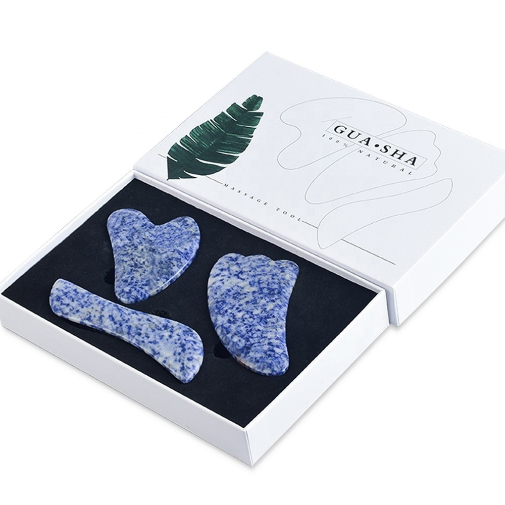 Skin Care Professional Kits Blue Sodalite 3 in 1 Gua Sha With Box Gua Sha Dark Blue Gua Sha Set Facial Kit