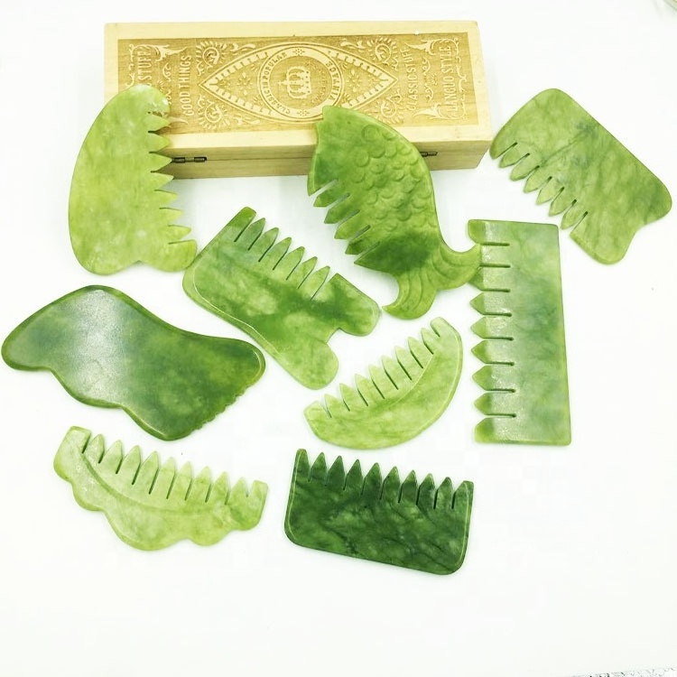 High Quality Custom New Real Natural Xiuyan Jade Stone Face Guasha Facial Tool Guasha Board Guasha stone