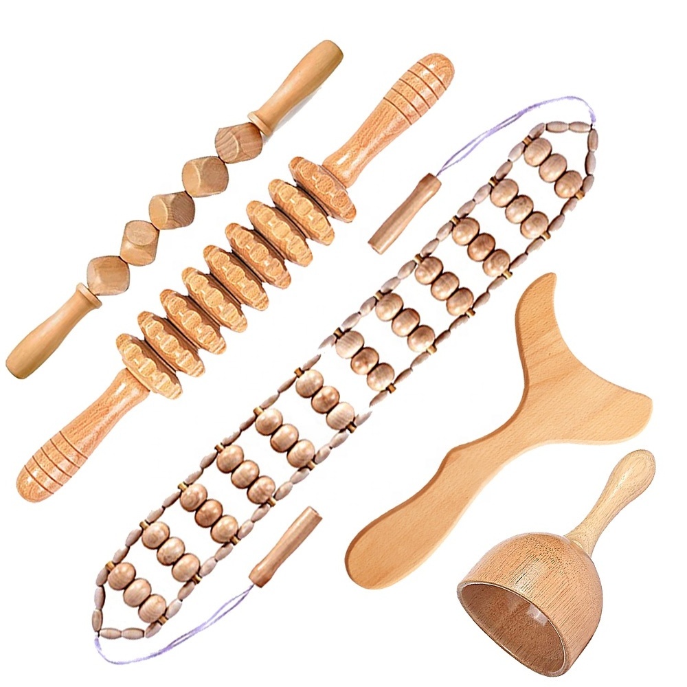 2024 Skin Care Tool Wholesale Body Massager Handy Body Sculpting Massage Body Roll Shaper Massage Wooden Gua Sha Facial Tool