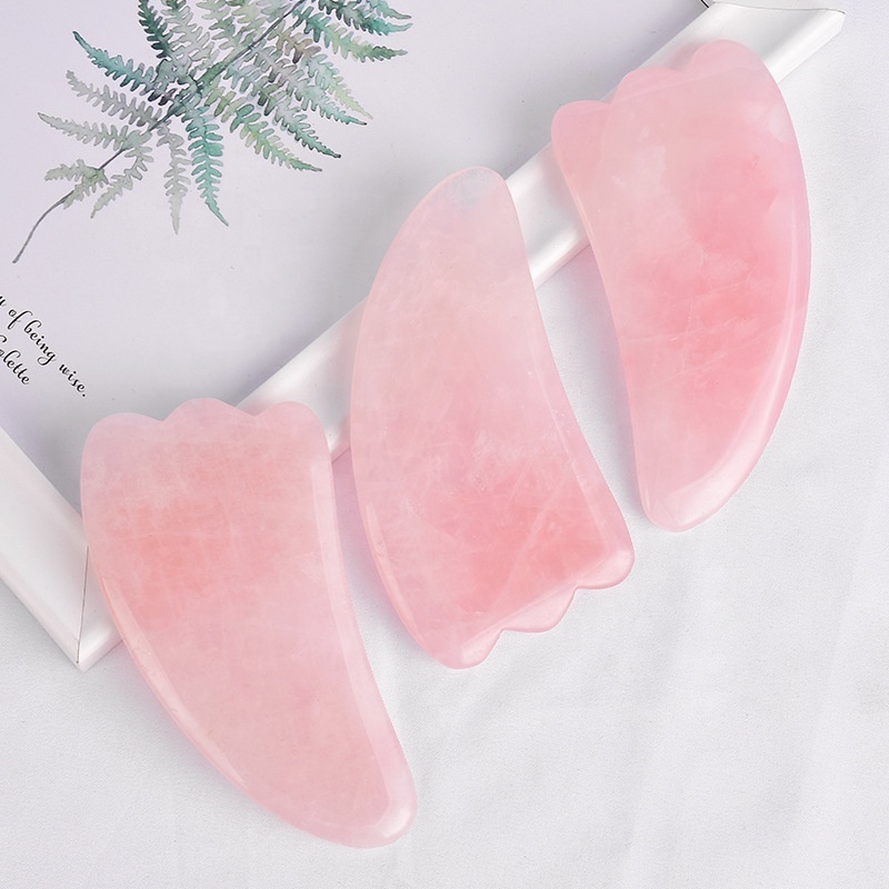 3 in 1 With Brush Cuarzo Rosa Natural Rose Quartz Guasha Stone Private Label Jade Roller Gua Sha Set Slimming Face Massage Tool