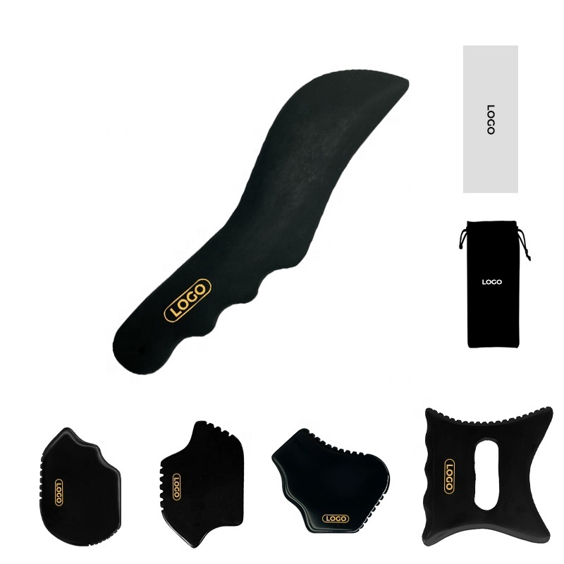 Body Sculpting Massager Black Bian Guasha Stone With Handle Large Gua Sha Stone With Logo Body Massager Bian Stone Gua Sha