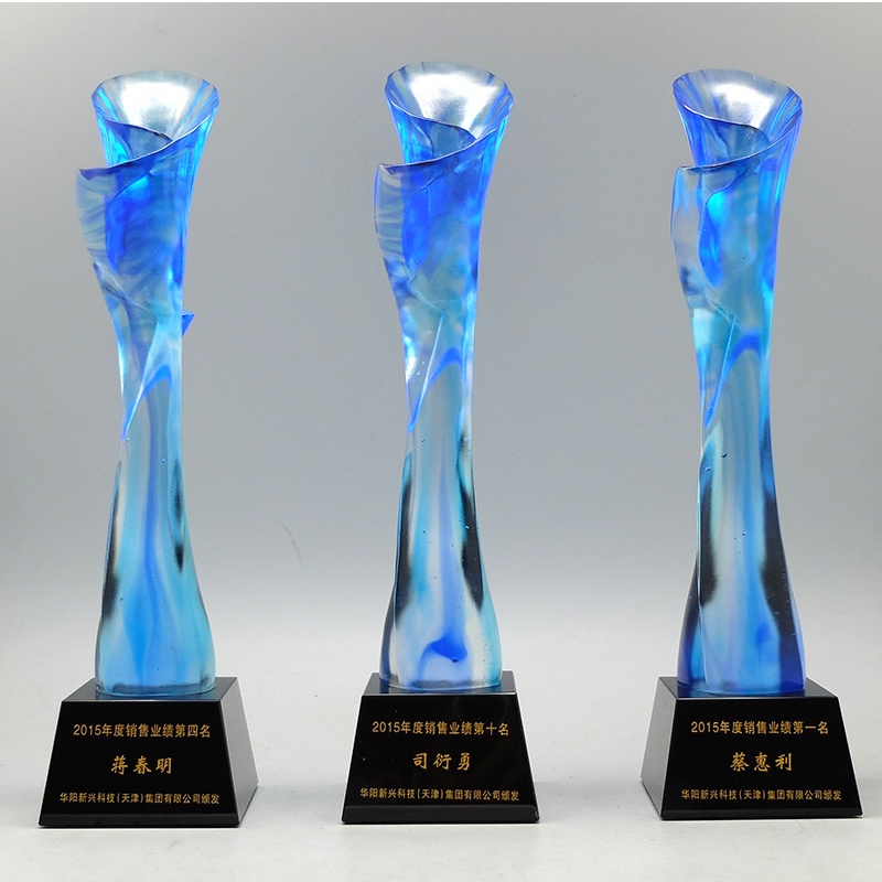 Jadevertu unique Handmade glass K9 crystal awards  blue crystal trophy business gift souvenir plaque sport office Business elite