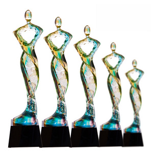 Custom award pade de verre lady women award Statue of Liberty figure trophy elegant bodybuilding women crystal trophy