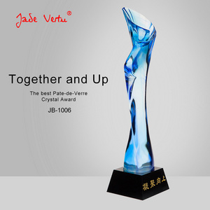 Jadevertu unique Handmade glass K9 crystal awards  blue crystal trophy business gift souvenir plaque sport office Business elite