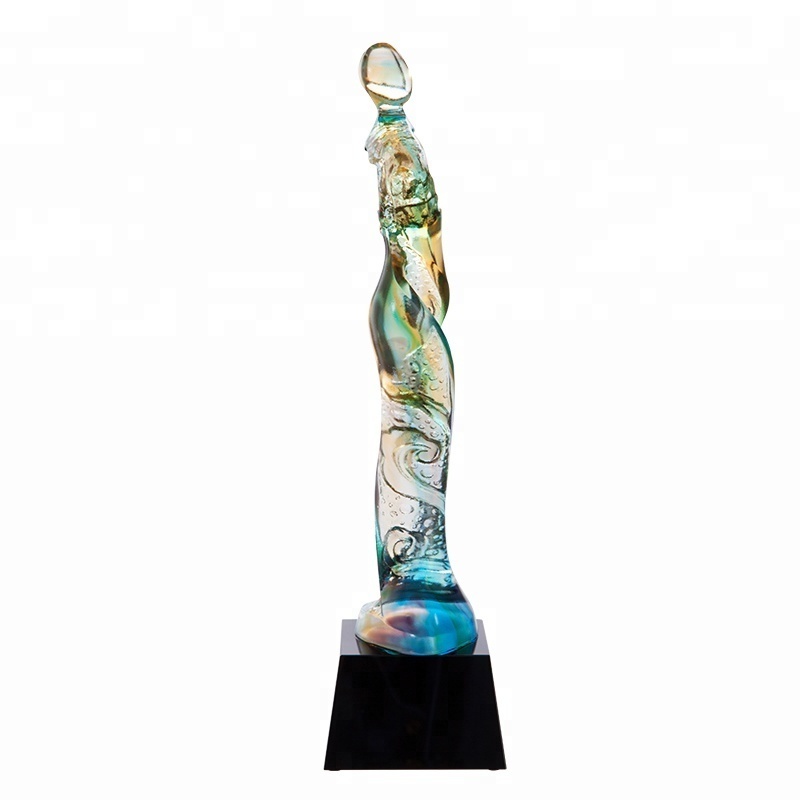 Custom award pade de verre lady women award Statue of Liberty figure trophy elegant bodybuilding women crystal trophy