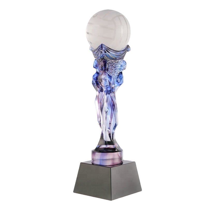 Transparent round crystal mirror ball trophy football basketball golf clear sport gift souvenir award annual ceremony figures