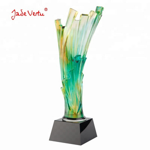 Jadevertu K9 color glaze crystal wing champion Art glass award pate de verre crystal cup trophy custom winner badminton trophy