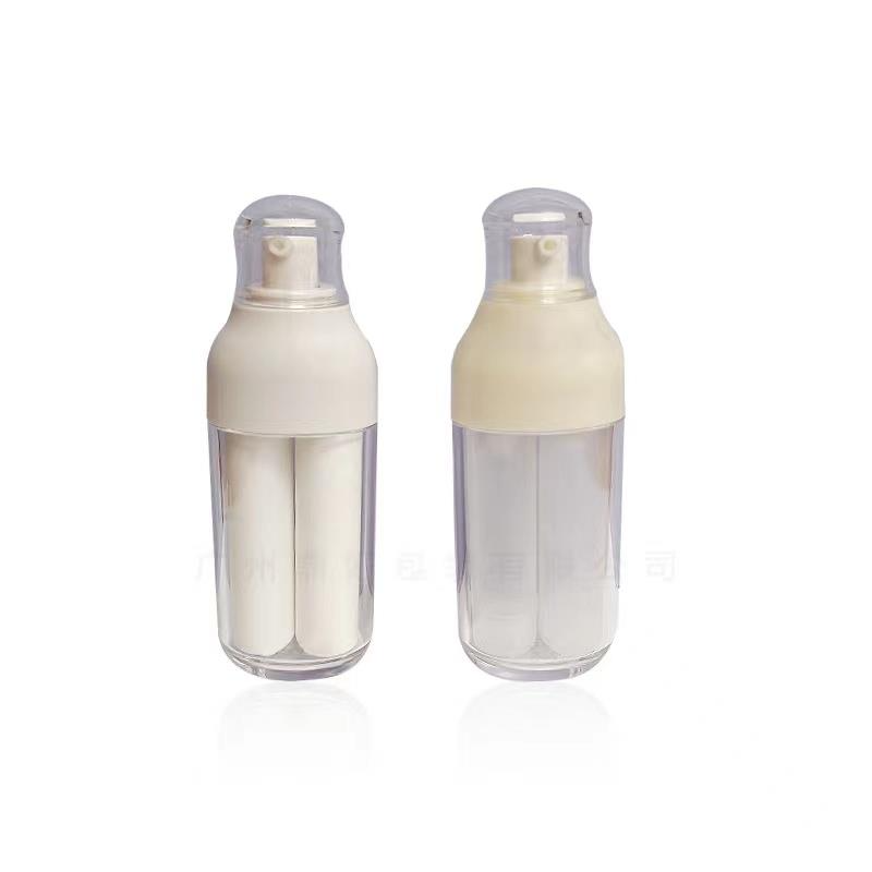 Airless bottle packaging double tube lotion pump bottle for skincare quality dual chamber plastic luxury cosmetic screen print