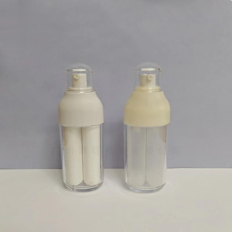 Airless bottle packaging double tube lotion pump bottle for skincare quality dual chamber plastic luxury cosmetic screen print