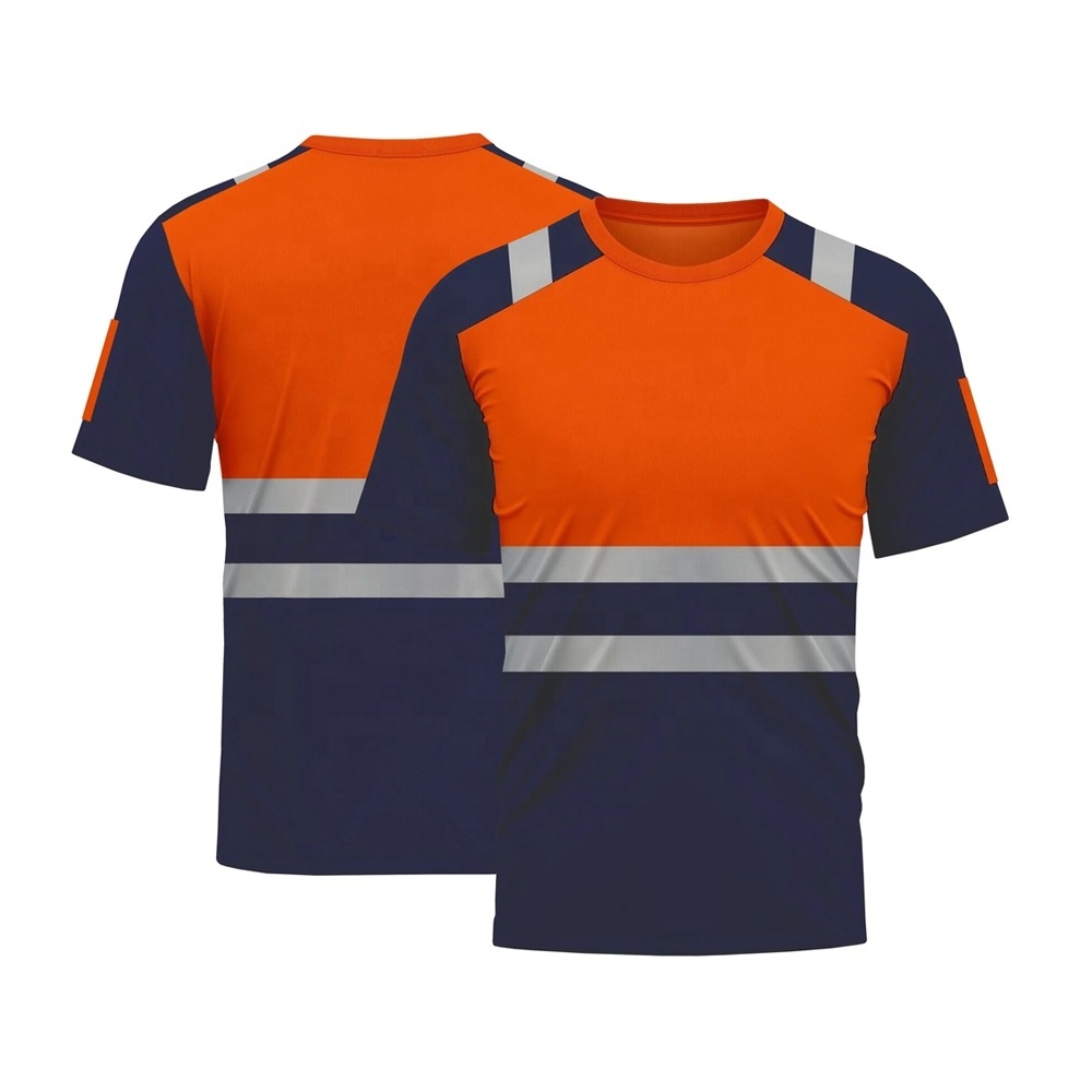 Short Sleeves Round Neck Hi Vis T Shirts for Worker Orange Reflective Hi-Visible Construction Worker Polo Shirts Vest & Pants