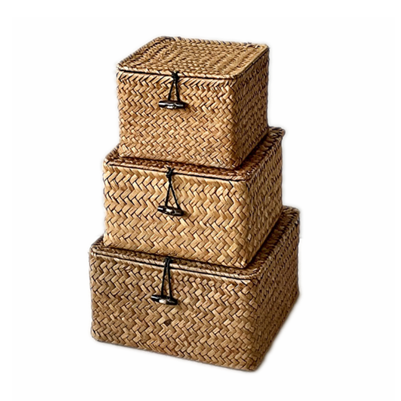 Yulin Jiafu rattan desktop straw storage baskets custom gift boxes wicker seagrass box