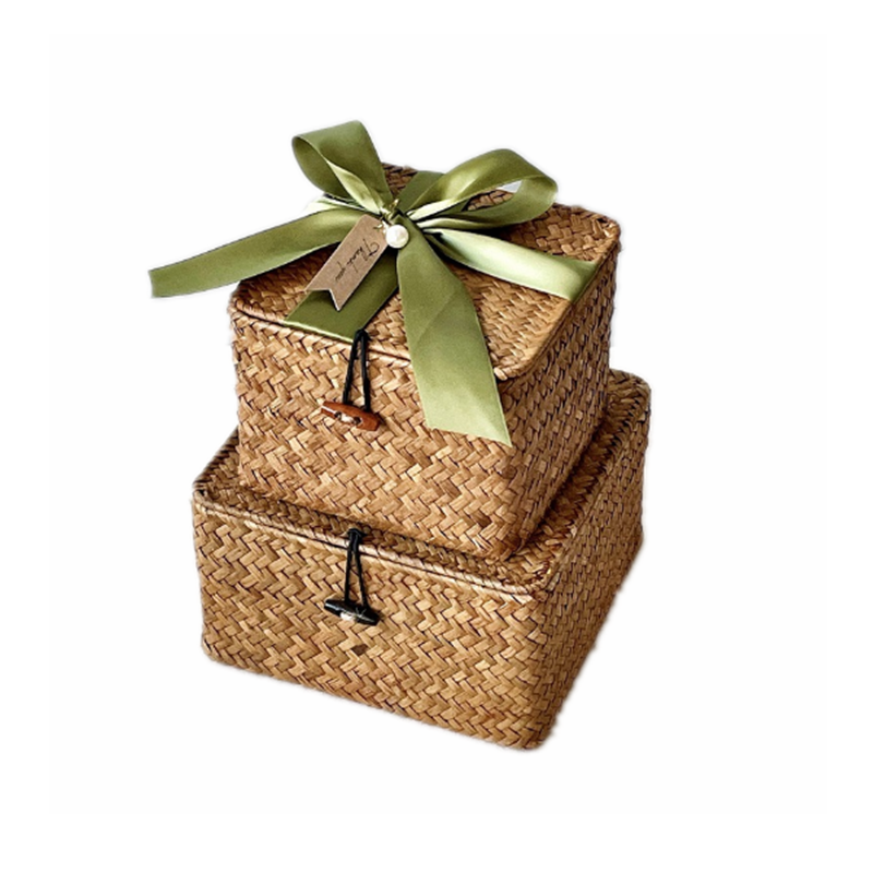 Yulin Jiafu rattan desktop straw storage baskets custom gift boxes wicker seagrass box