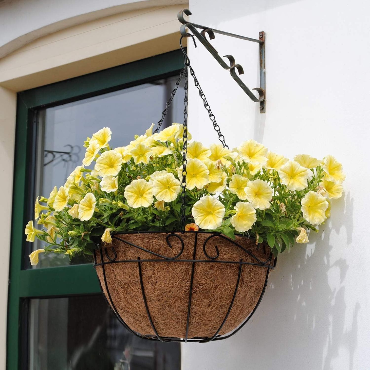 YULIN JIAFU 14 Inch Hanging Baskets Planter for Flowers Round Outdoor Indoor Pots Holder Hanger Metal with Liner Chain