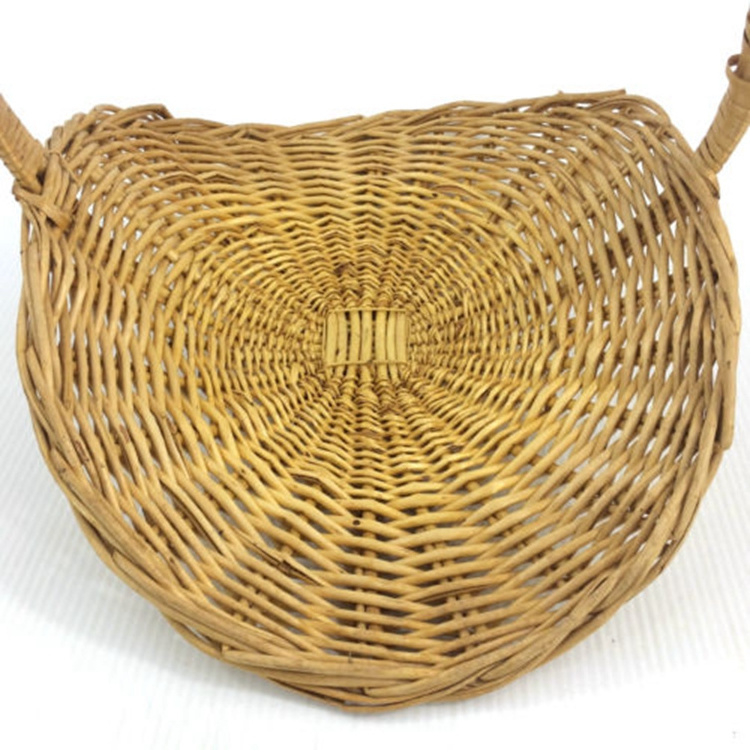 Large Oval Vintage Flower Gathering Flat Wicker Basket with handles