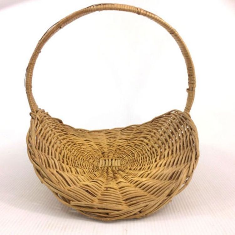 Large Oval Vintage Flower Gathering Flat Wicker Basket with handles