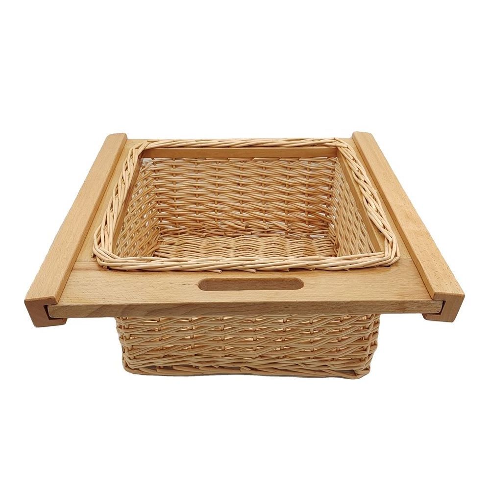 kitchenware woven storage organizer basket rattan basket Wooden Pull Out Wicker basket Drawers with Beech Frame