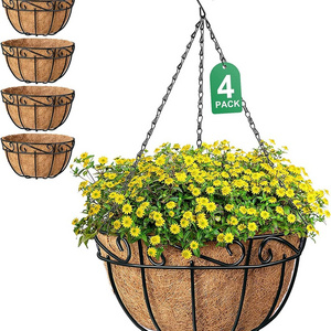 YULIN JIAFU 14 Inch Hanging Baskets Planter for Flowers Round Outdoor Indoor Pots Holder Hanger Metal with Liner Chain