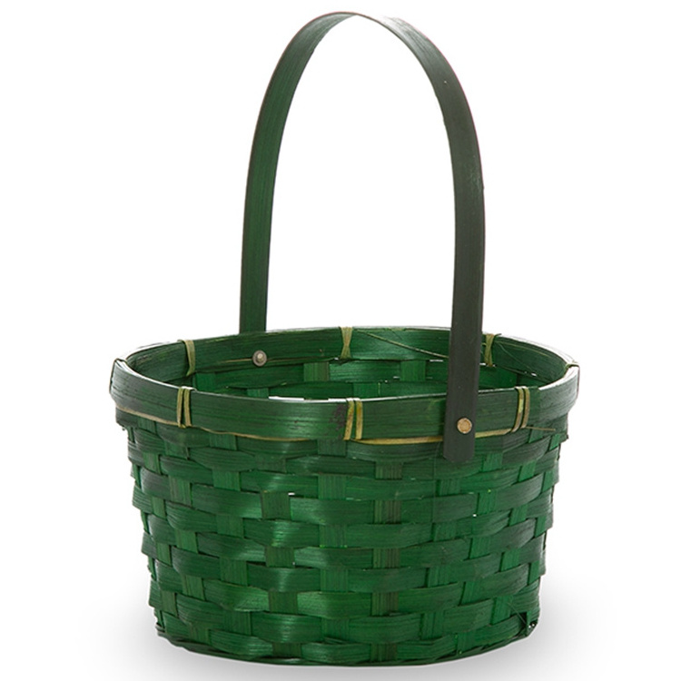 Green Swing Handle Oval Bamboo Basket for fruit gift christmas