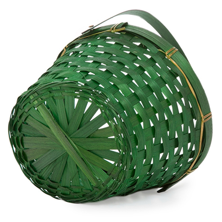 Green Swing Handle Oval Bamboo Basket for fruit gift christmas