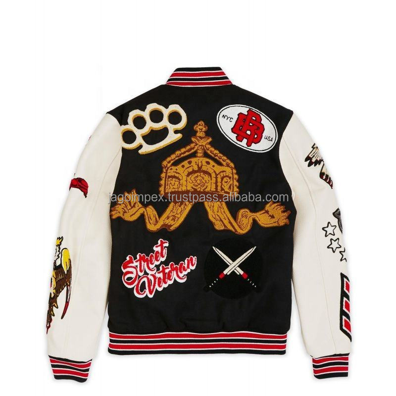 Black Wool & Orange Leather Varsity Letterman  Jacket With Customized Design