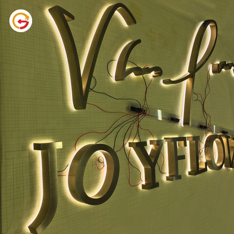 JAGUARSIGN Manufacturer Custom Laser Cutting 3D Metal Titanium LED Backlit Signage Stainless Steel Letter Wall Logo Signs