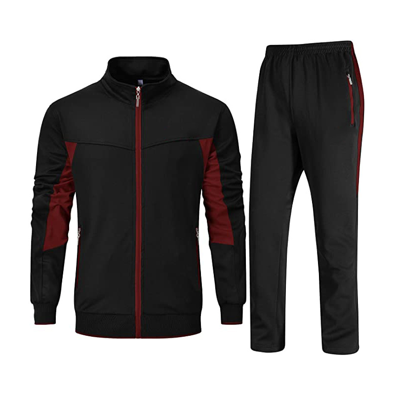 Custom Made Tracksuit Athletic Full Zip Casual Sports Jogging Gym Sweatsuit High Quality Plus Size Men's T-Shirt Black - Maroon