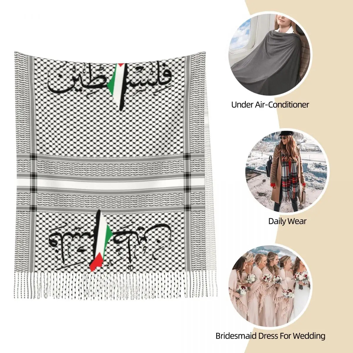 Women Palestine Winter Shawls Colorful Keffiyeh Scarf for Womens Winter Fall Muslim Ladies Hijab Keffiyeh Palestine Shawl