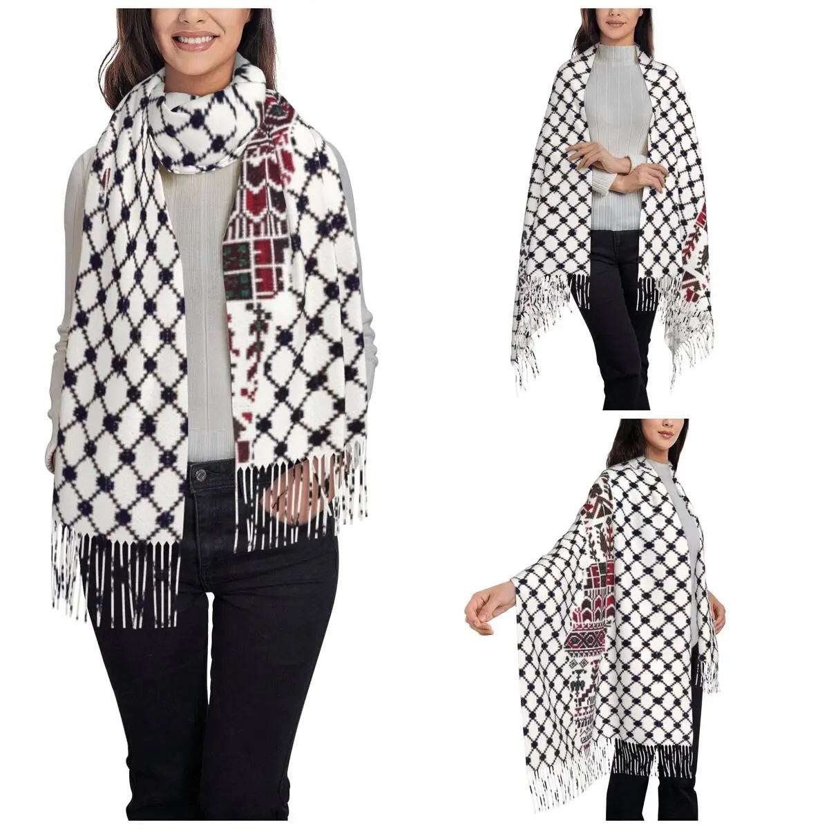 Palestine Arabic Shawl Traditional Keffiyeh Design Pashminas Shawl Scarves Palestinian Print Shawl Free Palestine Scarf