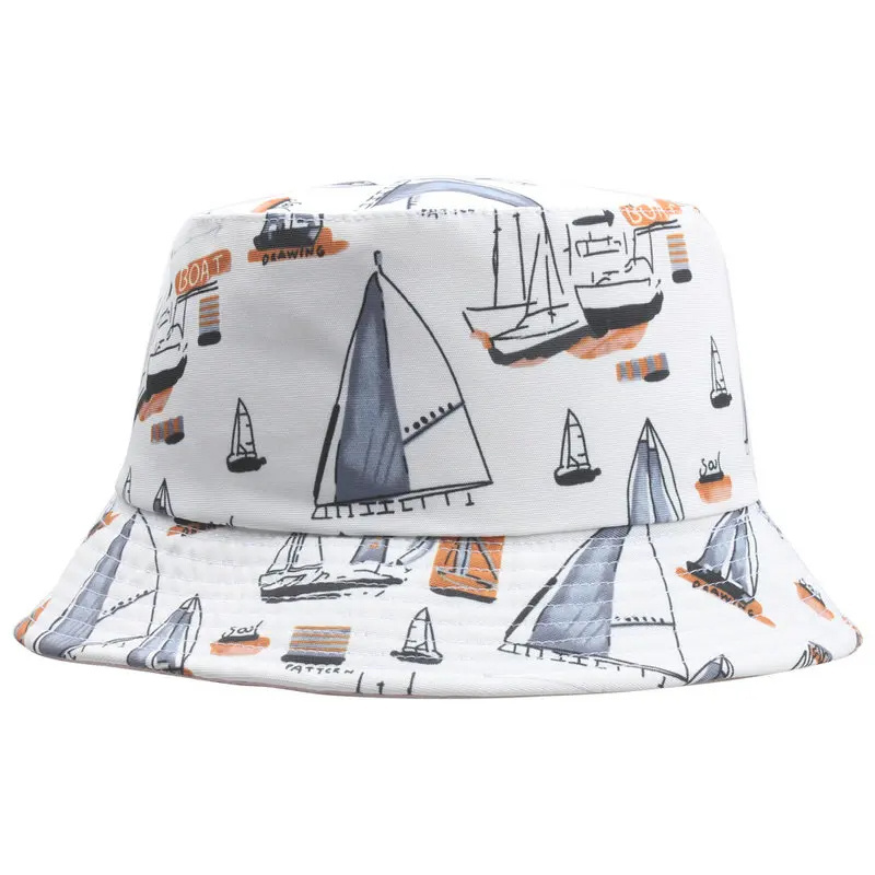 Brand Boat Printing Bucket Hats For Men Women  Fishing Sailing Outdoor Bucket Hats  Summer Foldable Sun Fisherman Hat