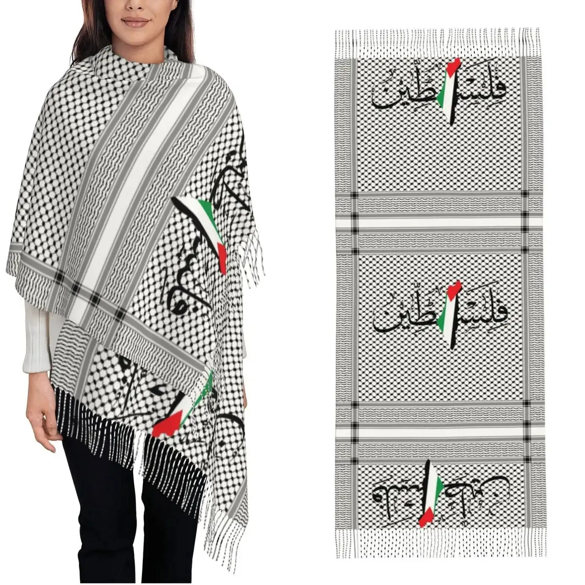 Women Palestine Winter Shawls Colorful Keffiyeh Scarf for Womens Winter Fall Muslim Ladies Hijab Keffiyeh Palestine Shawl