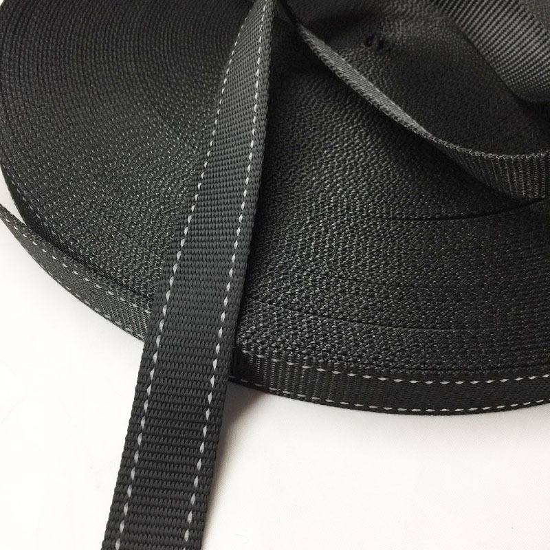 Stock Factory Outlet 20mm 25mm 38mm Thicker Nylon Webbing Two Reflective Ribbons Pet Webbing Tape Strap