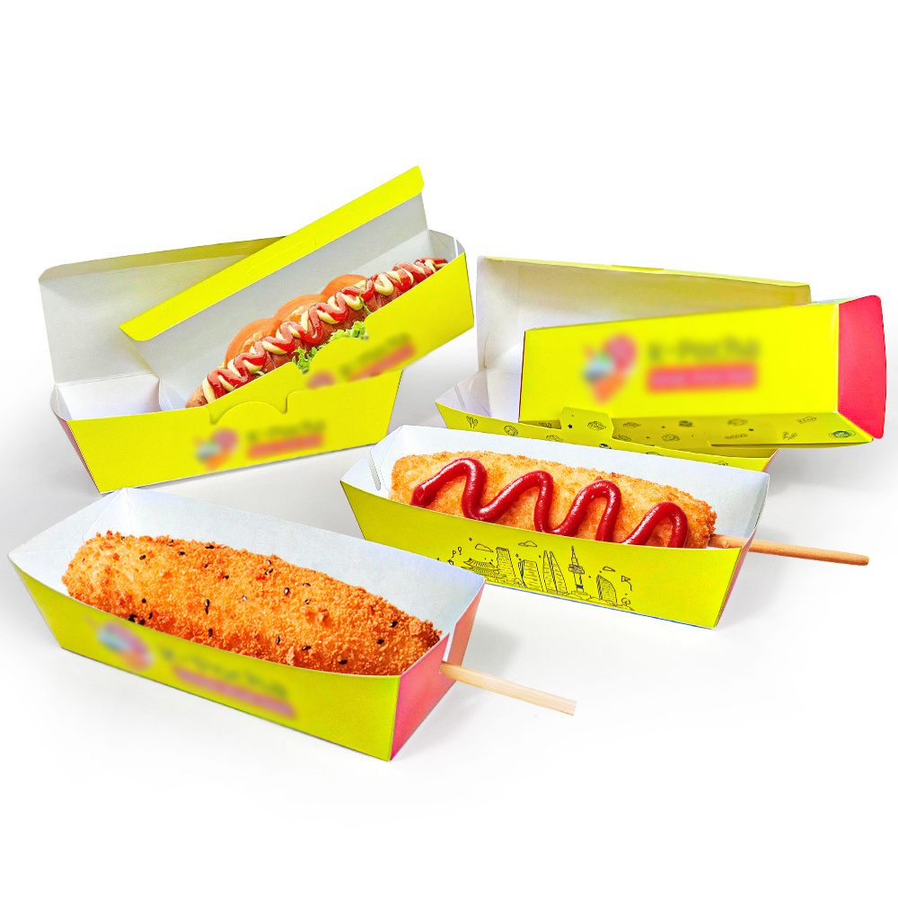 Customized Hot dog Snack Fast Food Paper Hot Dog Box Take Out Hot dog Sushi Packaging Box Kraft Paper Food Packing Sandwich Bag