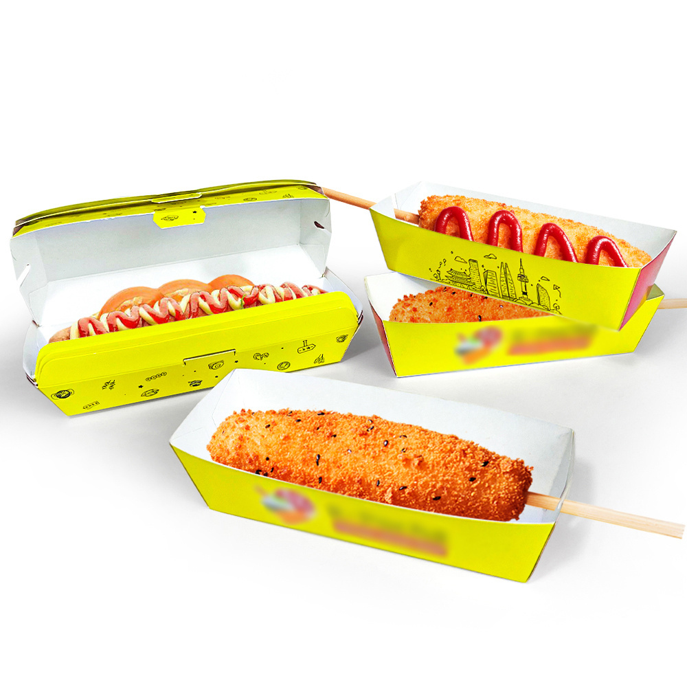 Hot sale  wholesale personal logo printing disposable take away Korean corn dog box tray