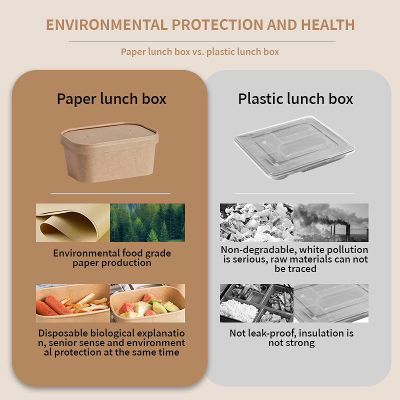 Biodegradable Food Grade Take Away Lunch Paper Box/ Salad Paper Box/ Rice Paper Box 500ml 650ml 750ml 1000ml Low Moq Disposable