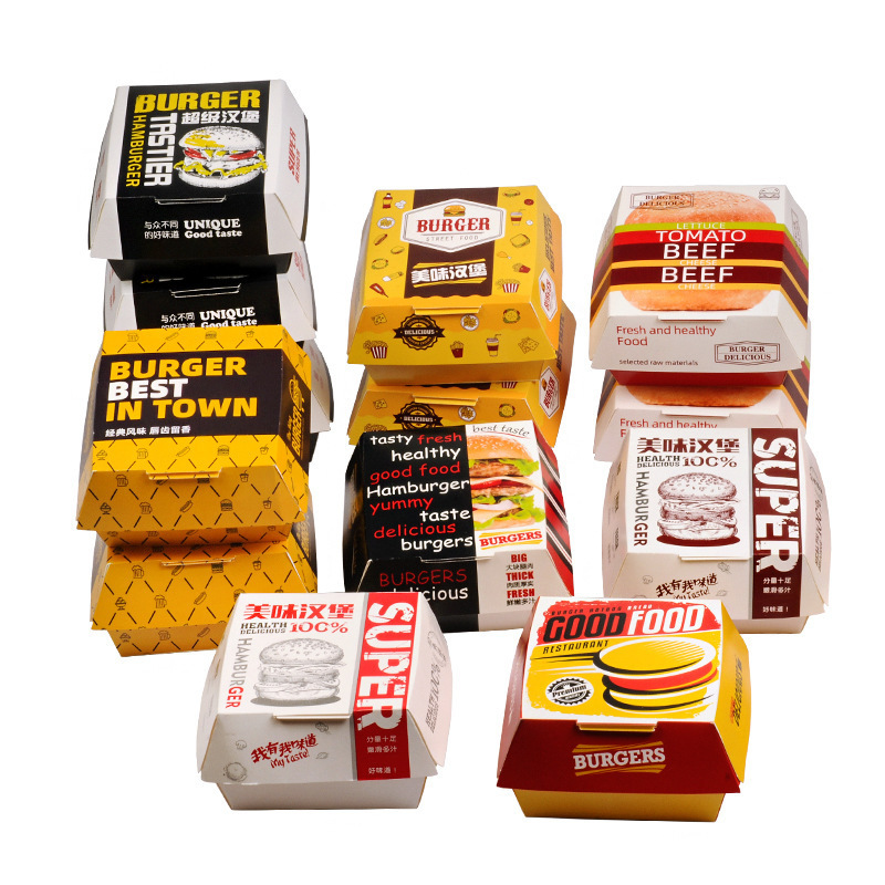 Custom Printed Recycled Take Away French Fries Paper Boxes Fast Food Burger Hamburger Packaging