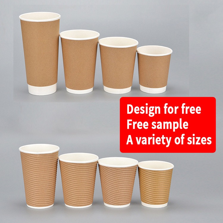 Hot Sale Double Wall Biodegradable Custom Paper Cup Disposable Coffee Packaging with Lids Craft Paper Corrugated Paper Beverage