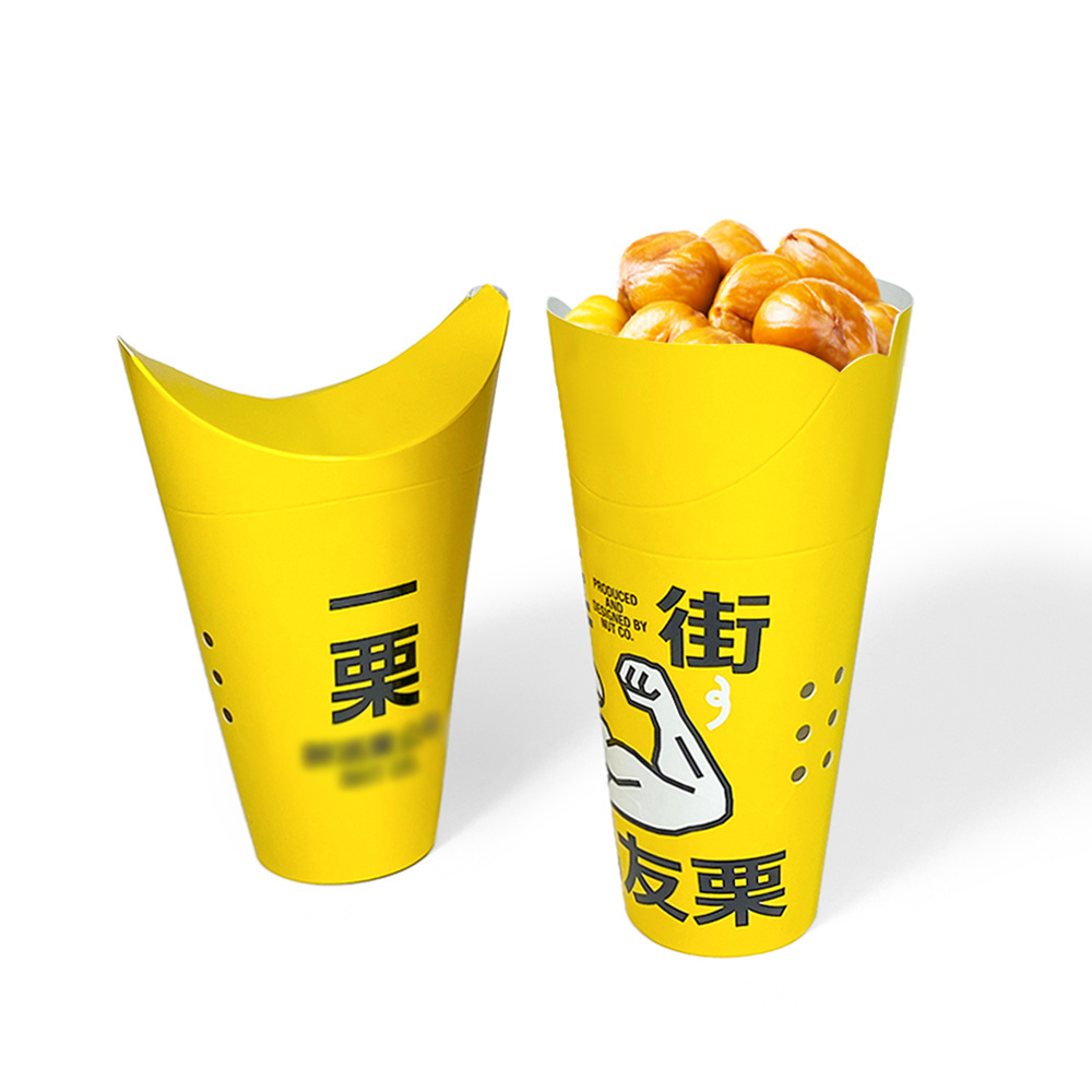 Hot sell custom printed waffle paper cups chip french fries holder disposable snack paper cup