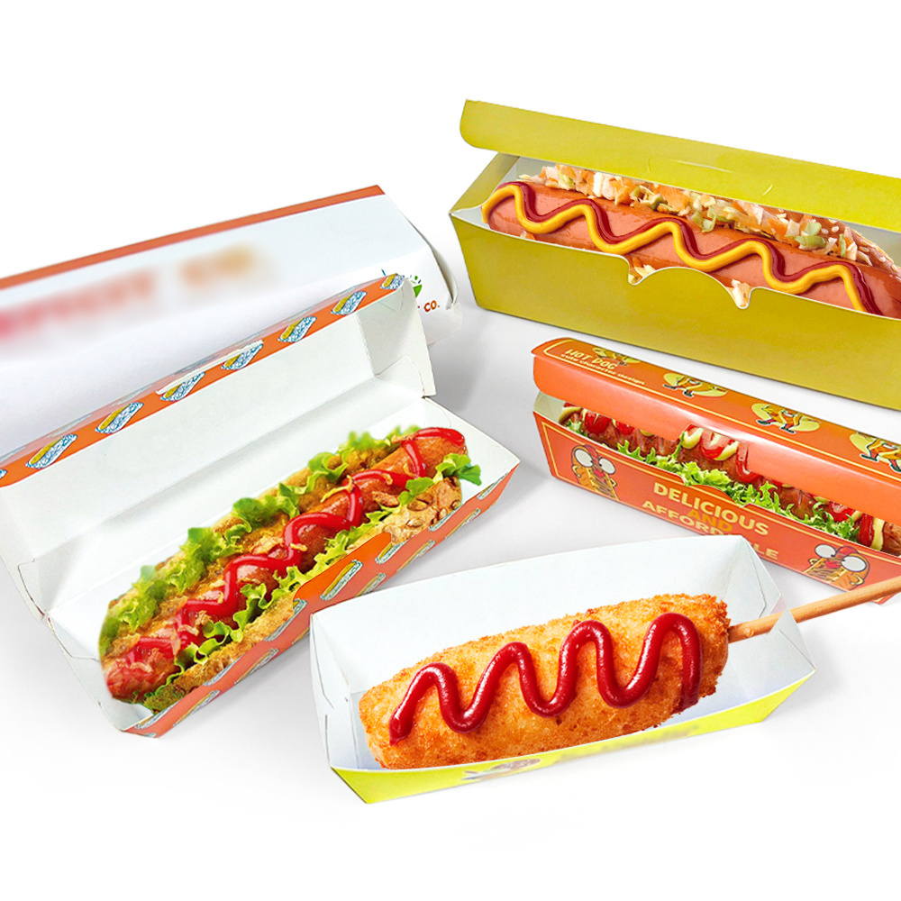 Hot sale  wholesale personal logo printing disposable take away Korean corn dog box tray