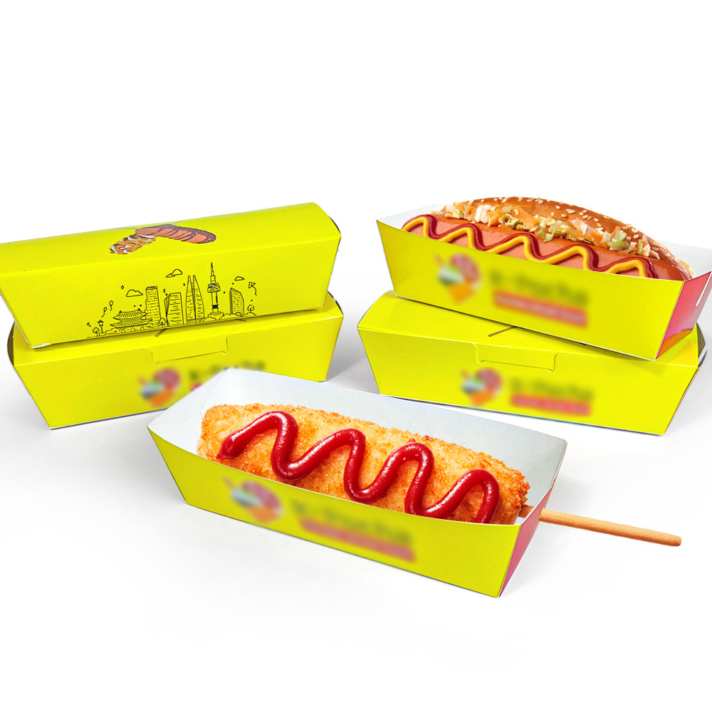 Hot sale  wholesale personal logo printing disposable take away Korean corn dog box tray