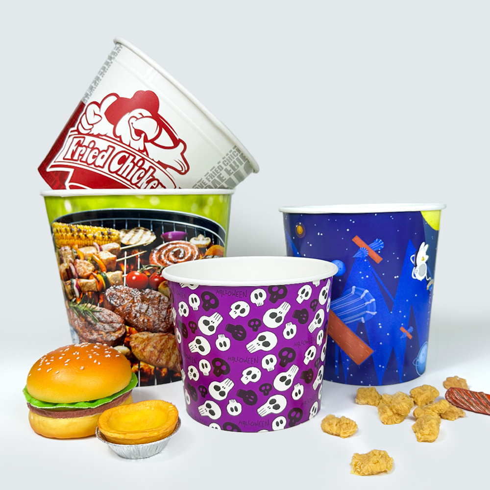 JAHOO PACK Custom eco friendly 64oz 150oz 170oz disposable logo printed big size kfc paper fried chicken buckets with lid