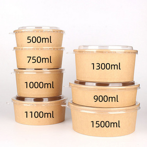 Disposable Paper Salad Bowl 500ml 750ml 1000ml 1100ml 1300ml Take Away Craft Paper Bowls