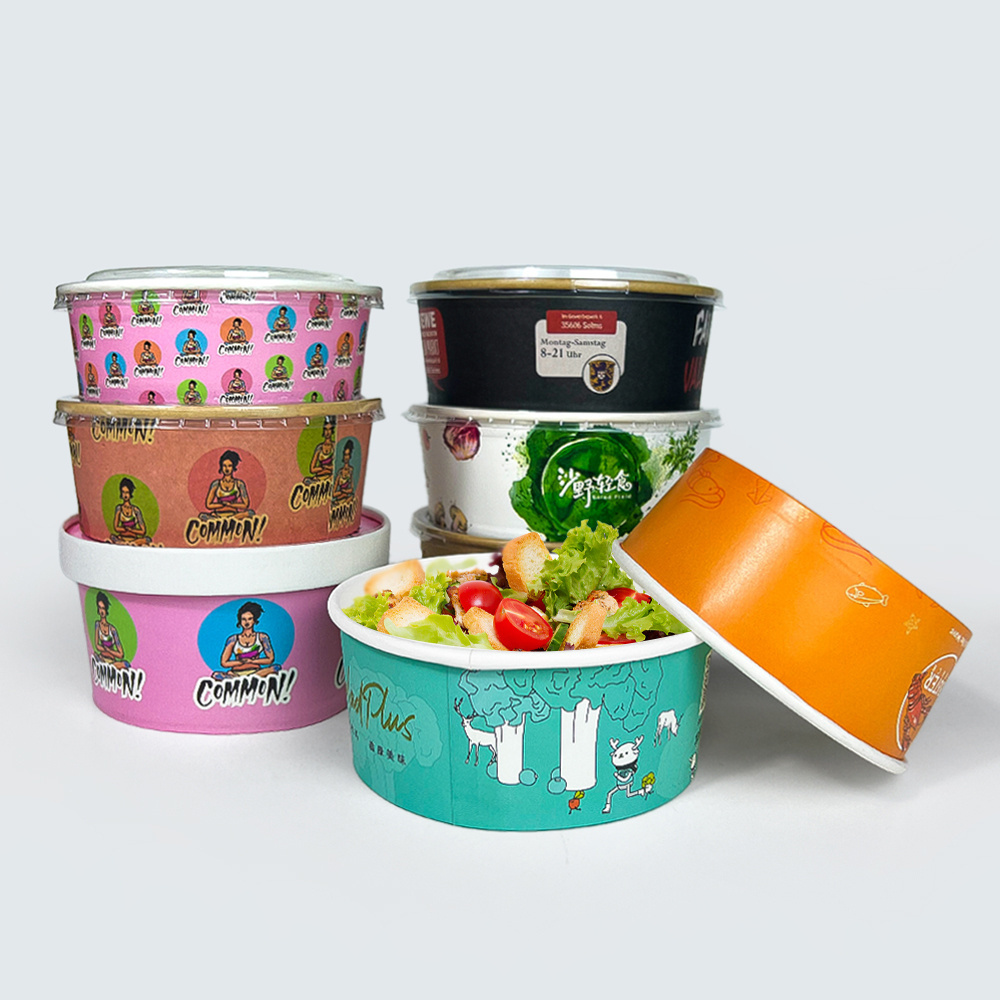 JAHOO PACK Wholesale Custom Printed Party Disposable Plates Kraft Paper Noodle Soup Salad Bowl