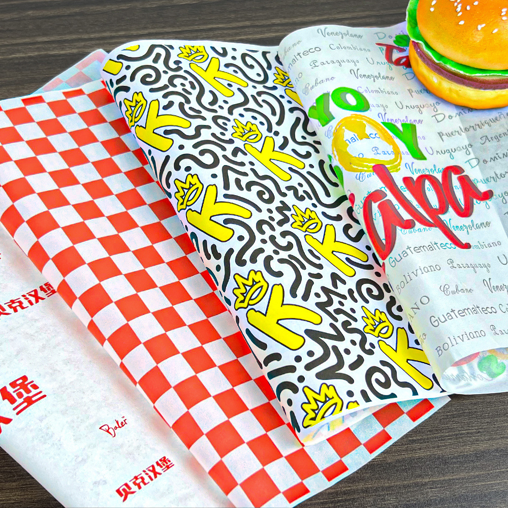 Food grade wrapping paper for Snack Hamburger oil proof custom logo printed packaging paper