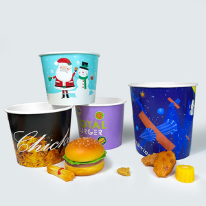 JAHOO PACK Custom eco friendly 64oz 150oz 170oz disposable logo printed big size kfc paper fried chicken buckets with lid