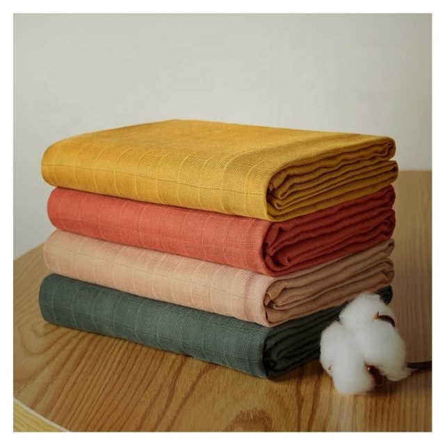 Solid Colour Eco Friendly Breathable 100% Organic Cotton 6 Layer Customized Packaging GOTS Muslin Cloth Swaddle Blanket For Baby