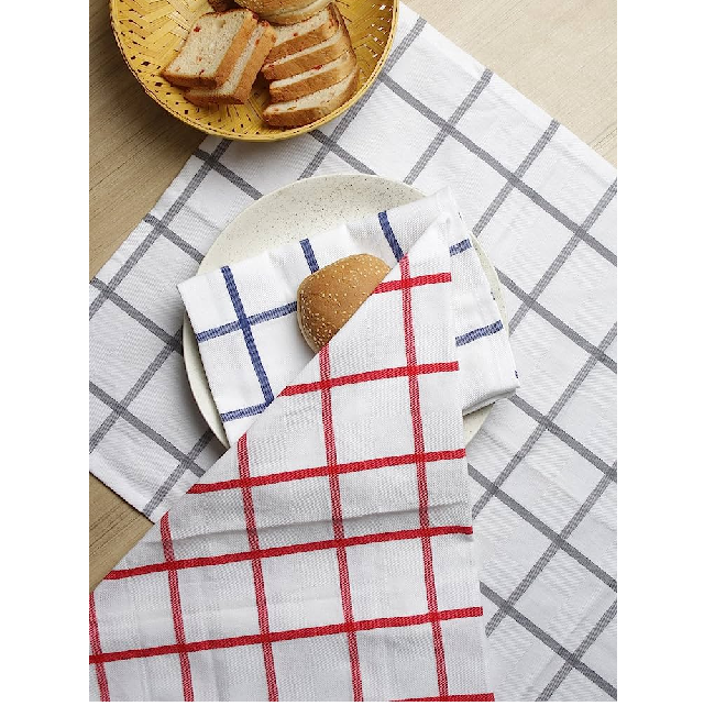 High Density 100% Pure Cotton 50x50cm Square Pattern Checkered GOTS Certificate Linen Kitchen Towels for cleaning and dusting